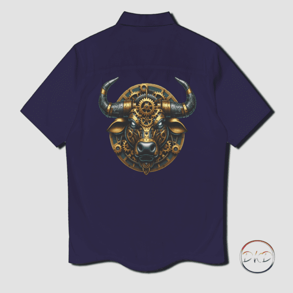 Steampunk Taurus Bull's head, done in brass and enamel gears on a button-down shirt