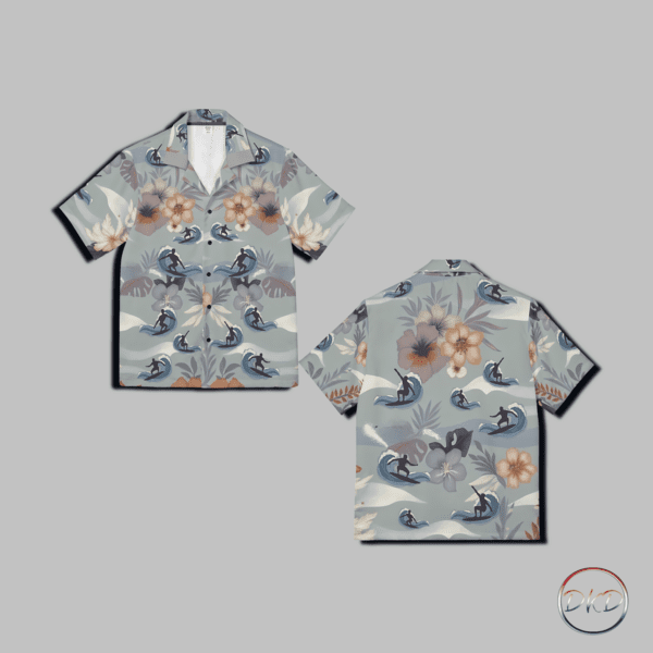 Mens Camp Hawaiian Shirt Floral Surfers Print - Image 5