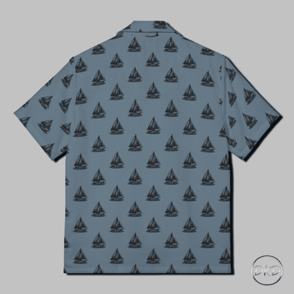 Hawaiian Shirt Nautical Sailboat Print Slate Gray Background - Image 4