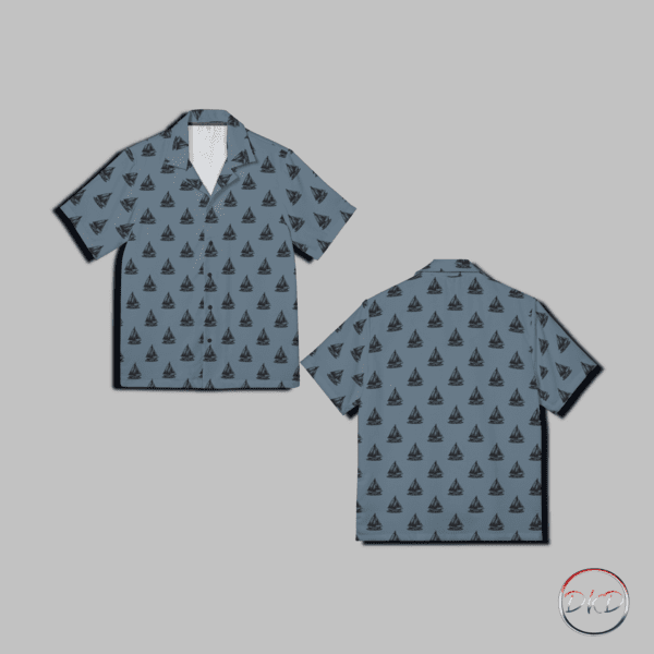 Hawaiian Shirt Nautical Sailboat Print Slate Gray Background - Image 5