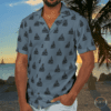 Hawaiian Shirt Nautical Sailboat Print Slate Gray Background - Image 2