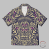 This men's Hawaiian camp shirt features a grunge-inspired design with a beige background, deep blue leaves, and purple flowers, evoking the natural beauty of Hawaii. The unique color palette combines earthy tones with vibrant tropical blooms, offering a stylish interpretation of traditional Hawaiian shirts. Perfect for those who appreciate nature-inspired fashion and want to stand out with a modern twist on a classic style. Ideal for vacations, beach parties, and summer celebrations.