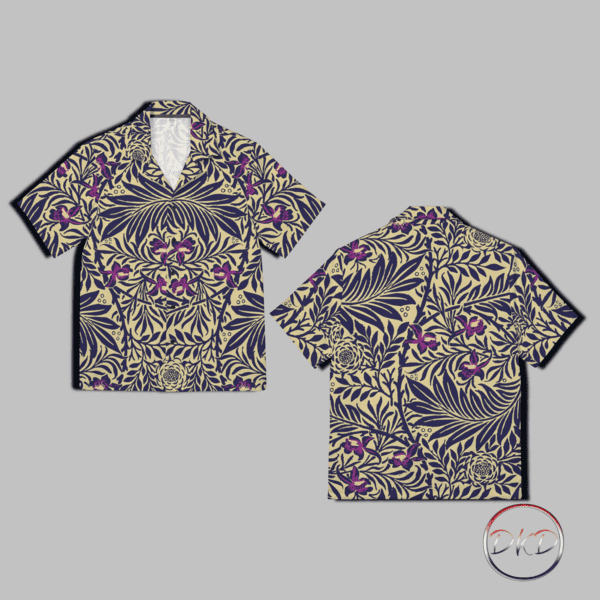 The Colors of Hawaii Mens Grunge Hawaiian Shirt Deep Blue Beige and Purple Floral Design - Image 5