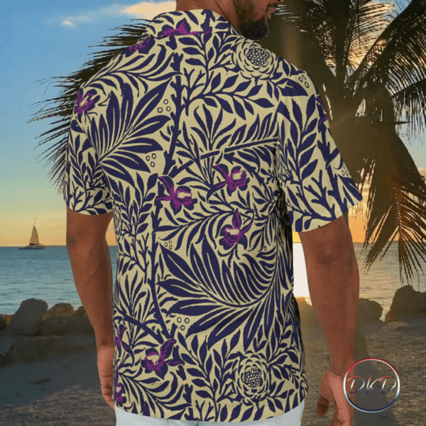 The Colors of Hawaii Mens Grunge Hawaiian Shirt Deep Blue Beige and Purple Floral Design - Image 3