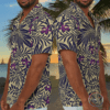 The Colors of Hawaii Mens Grunge Hawaiian Shirt Deep Blue Beige and Purple Floral Design - Image 6