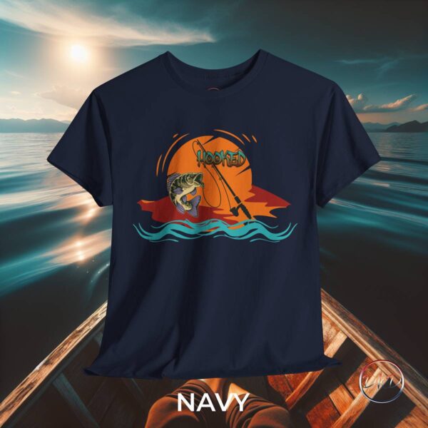 Fishing Rod Unisex Tee Hooked Sunset Waves Design - Image 4