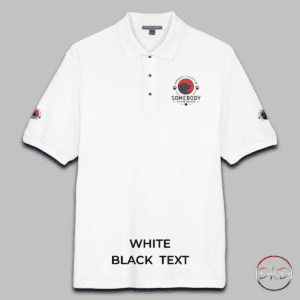 This polo carries a quiet confidence and a big heart. The embroidered "Somebody To The Rescue" motif on the chest and sleeves tells a story of late-night fosters, shelter walks, and joyous reunions — a subtle badge for anyone who shows up for animals. The pique fabric has a soft, structured feel that holds its shape while staying breathable. Wear it to volunteer shifts, casual meetups with fellow rescuers, or when you want to put your values where people can see them. With every purchase supporting rescue efforts, this polo becomes part of the ripple of care you send out into the world. White shirt with black text