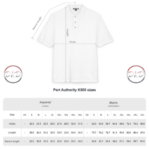 Polo shirt size chart inches and centimeters.