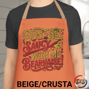 Bring bold flavor and big personality to the kitchen with this “Don’t Get Saucy With Me Béarnaise” apron — a playful, chef‑approved design that’s perfect for home cooks, grill masters, and anyone who loves a good culinary pun. Made with durable fabric and available with 5 strap colors, this apron blends humor, comfort, and everyday practicality. Whether you’re whisking, sautéing, grilling, or hosting, it keeps you clean while serving up a side of attitude. A great kitchen gift for foodies, Mother’s Day, Father’s Day, housewarmings, or anyone who loves to cook with style.